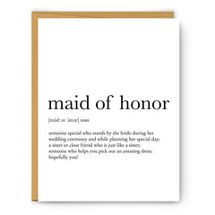 Maid of Honor Definition Card