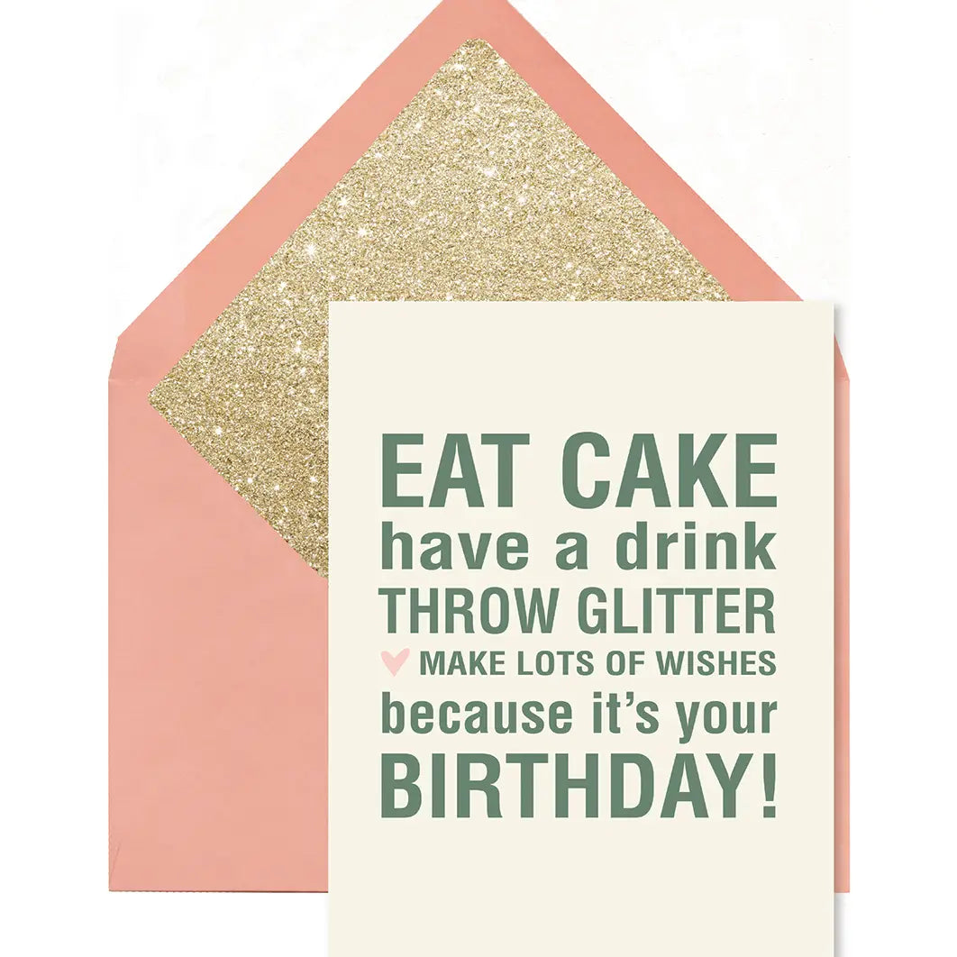 Eat Cake Throw Glitter Card