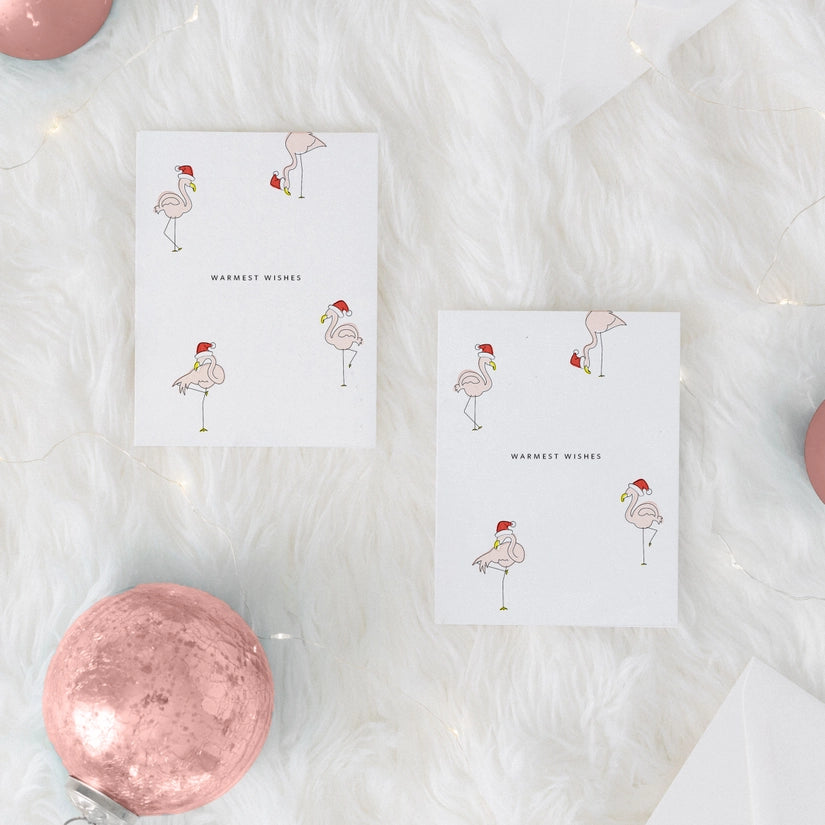 Warmest Wishes Flamingo Santas Card