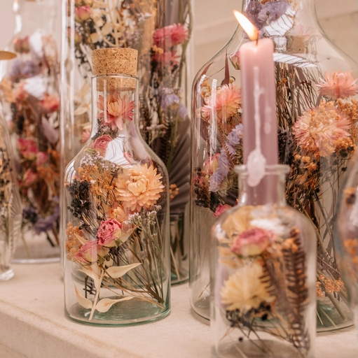 Dried flower candles in glass, Natural Soywax Candle