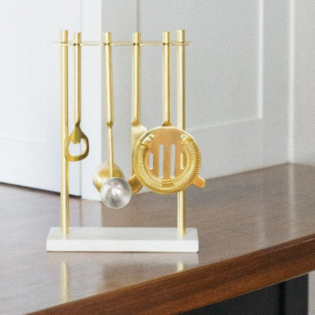 Gold Hanging Bar Tool Set with Marble Stand