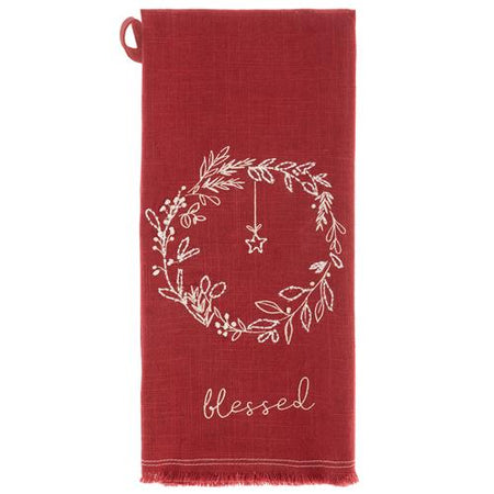 Embroidered Cotton Holiday Tea Towel