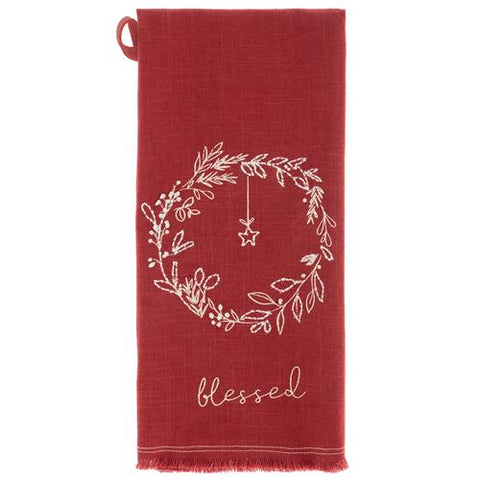 Embroidered Cotton Holiday Tea Towel